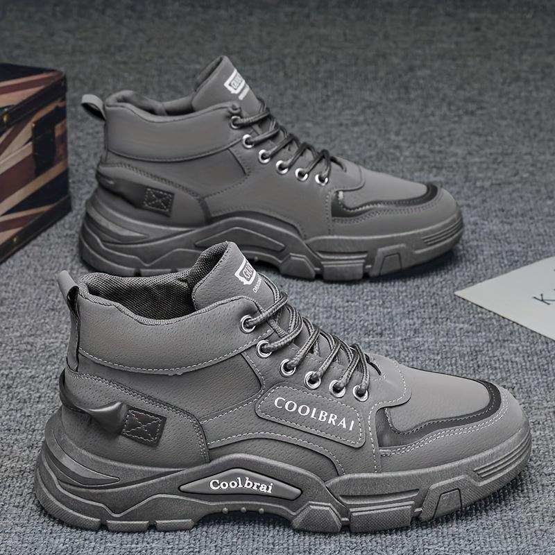 Botas de cano alto vintage masculinas de cor sólida, confortáveis, antiderrapantes, duráveis, com sola de borracha e cadarço para atividades ao ar livre masculinas