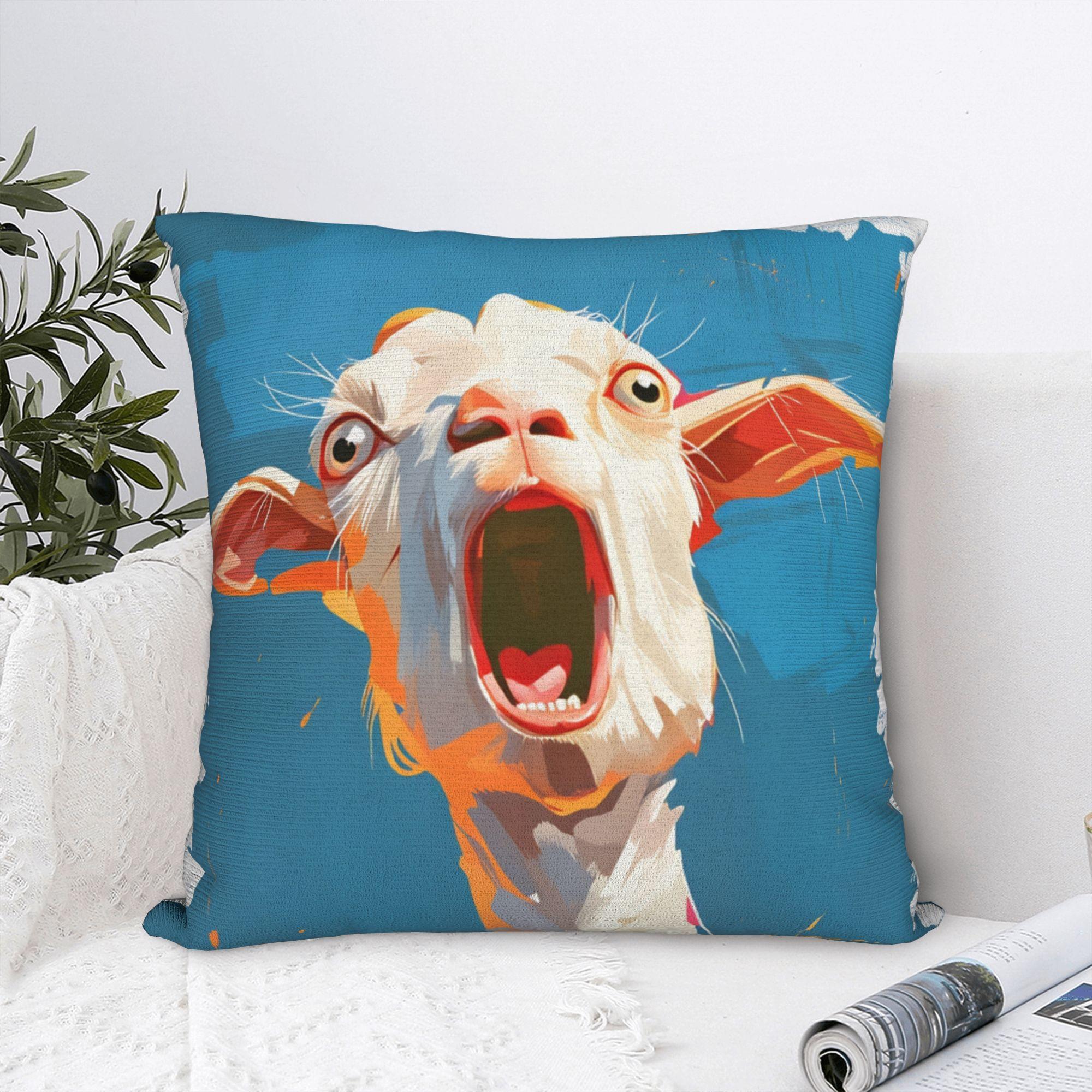Fine Glasses Unisex Screaming Goat Funny Meme Pillowcases Retro Trendy Pillow Case For Living Room Sofa Comfy Pillow Cover