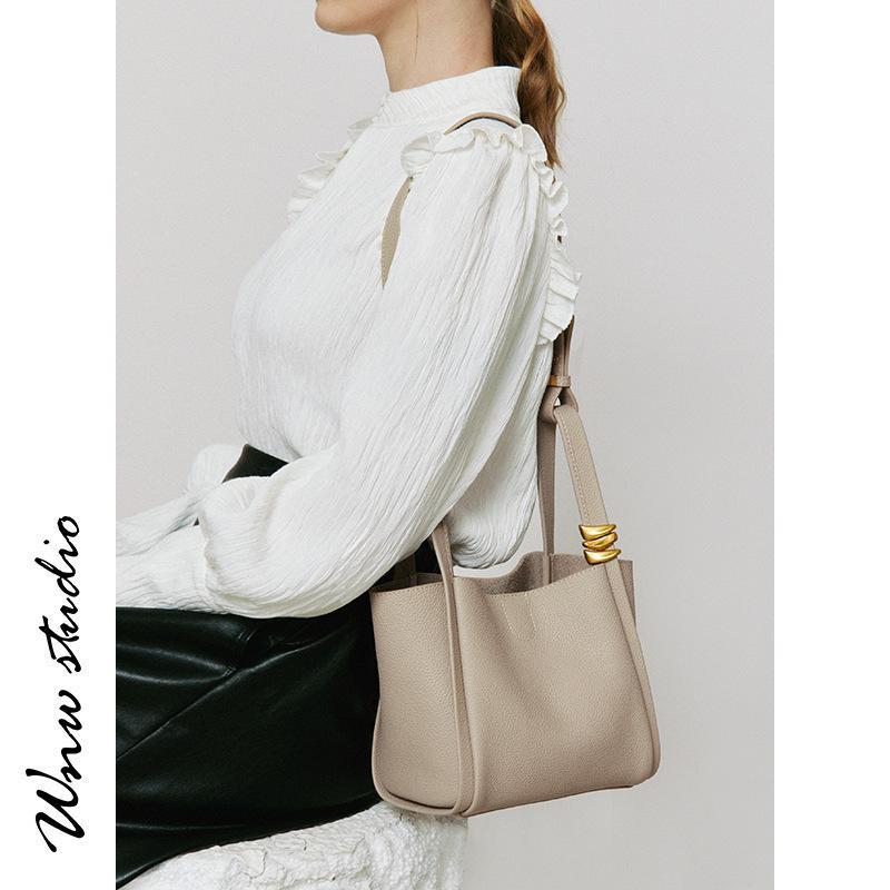Winter-Eimer-Tasche 2025: Echtleder Fruchtkorb Stil, Weiche Einzel-Schulter- und Crossbody-Tasche für Damen