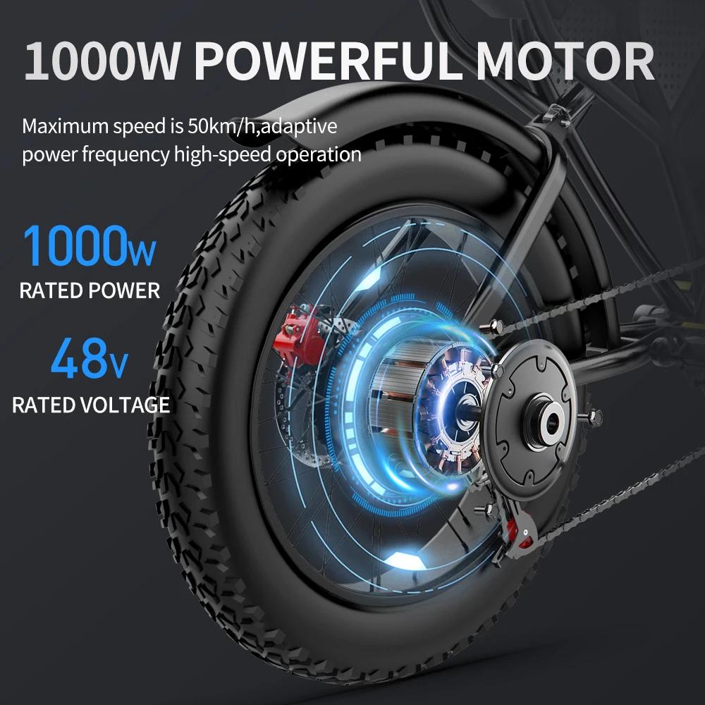 Ridstar Q20 Electric Bike 1000W Powerful Motor 48V20AH Oil Brake 20*4.0inch Fat Tire Ebike Mountain Snow Electric Bicycle