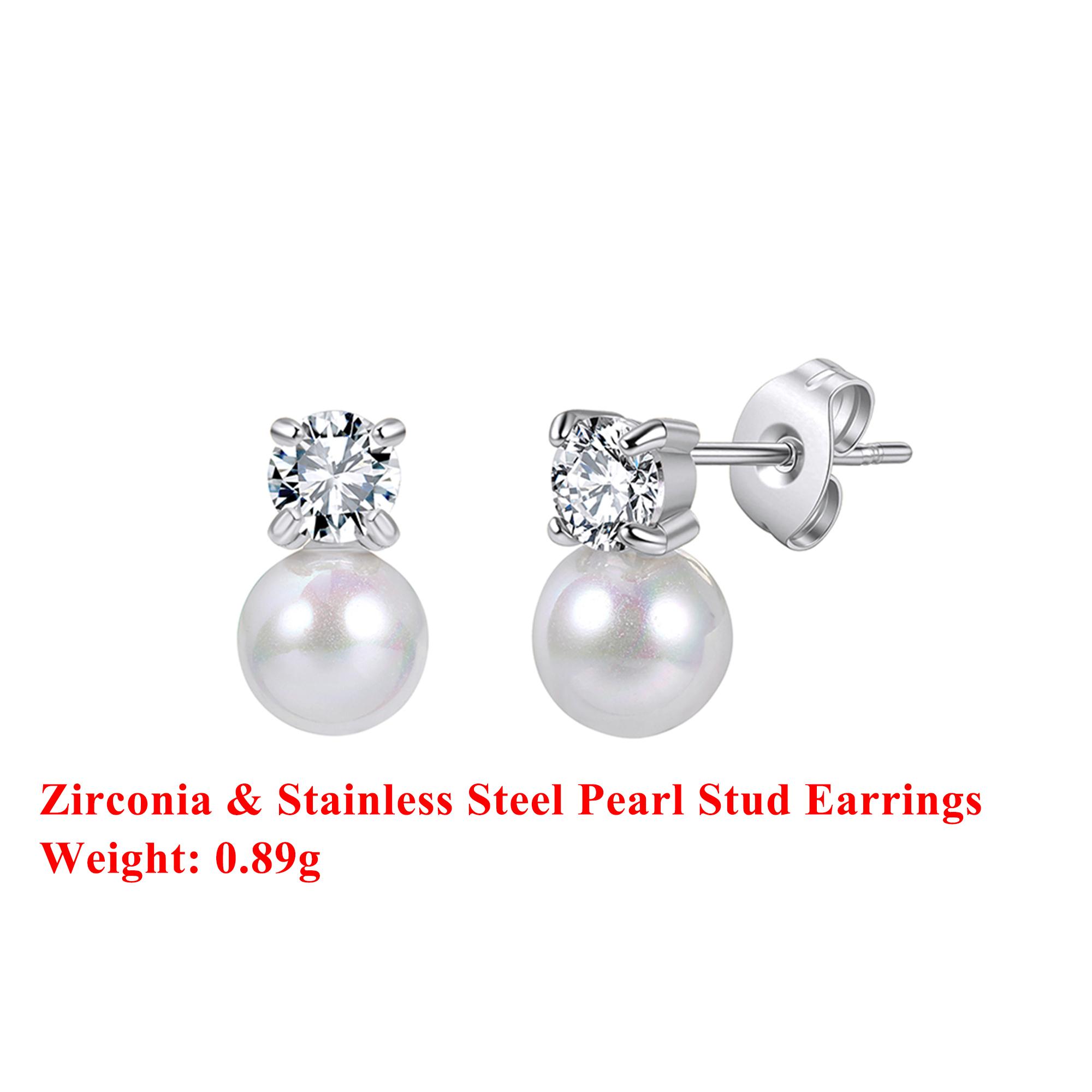 

Effie Queen Stainless Steel 18k Gold Square Cut Zirconia & Pearl Stud Earrings Luxury Jewelry for Women Birthday Party STPE04 серебряный