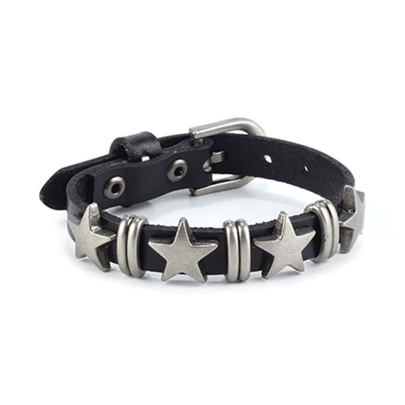 Goth Vintage Star Leather Alloy Bracelets For Women Men Gothic Retro Couple Bracelet Rock Party Jewelry Accessory-Decor Dropship