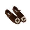 Women's Temperament Mary Jane Shoes Women's Velvet French Evening Breeze Square Head Rhinestone Woolen Shoes Women's Winter Flat Shoes