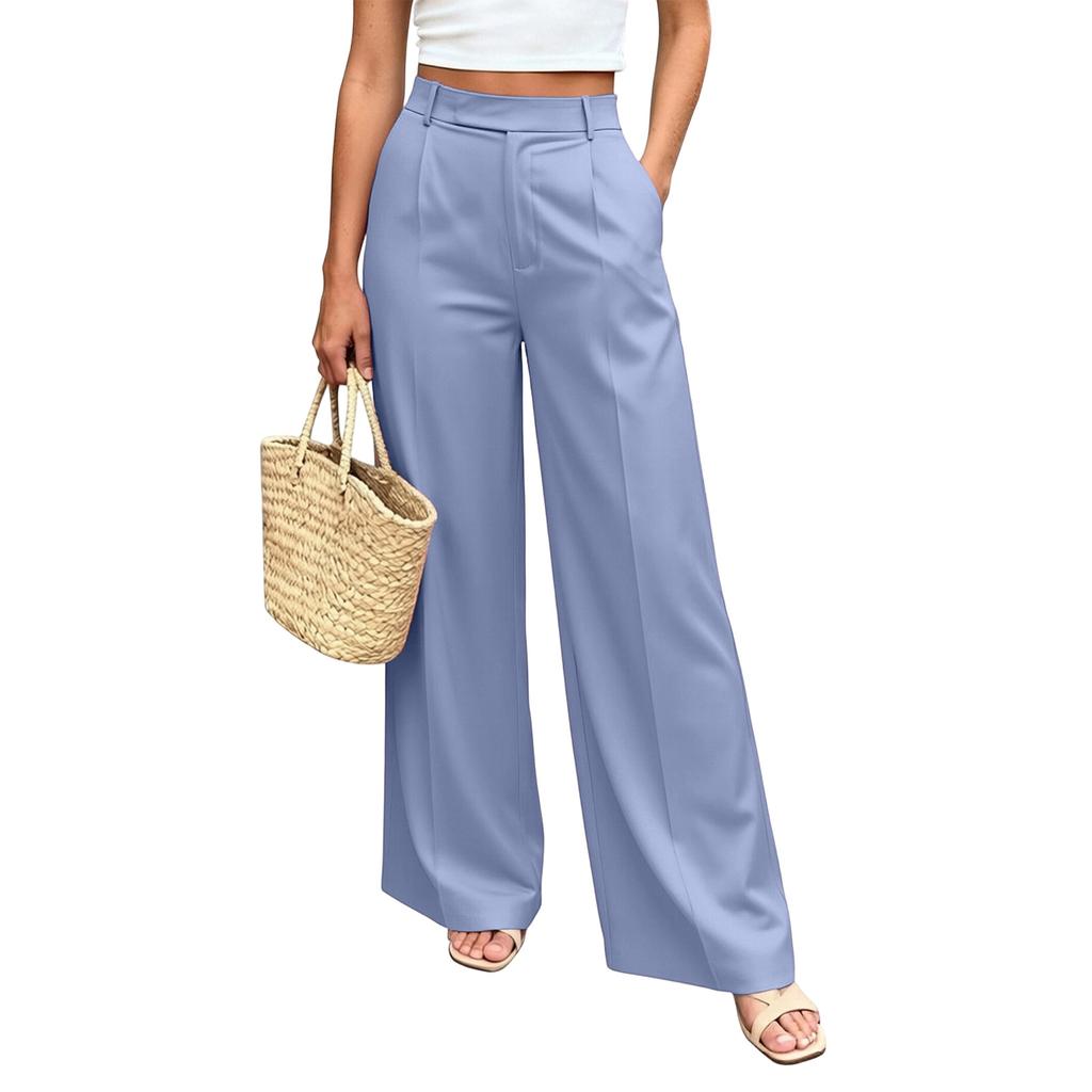 Damen High Waist Weite Hosen mit Taschen Entspannte Passform Gerades Bein Lässige Hosen Geeignet für den täglichen Gebrauch und die Arbeit
