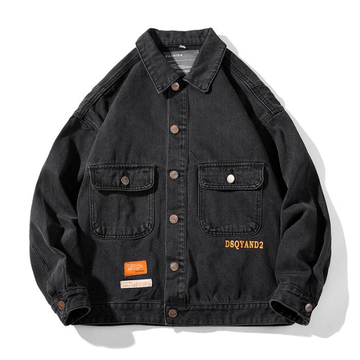 

Весенняя японская мода ретро джинсовая куртка повседневная свободная большого размера куртка для толстых мужчин высокого класса 5XL чёрный