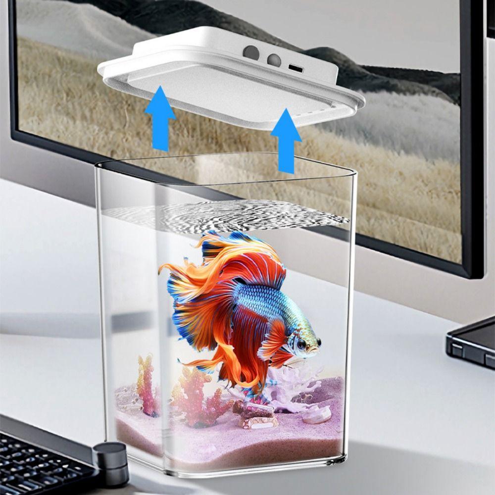 Transparent Betta Fish Tank Intelligent Sensing USB Charging Desktop Fish Bowl LED Light with Feeding Hole Fish Breeding Tank