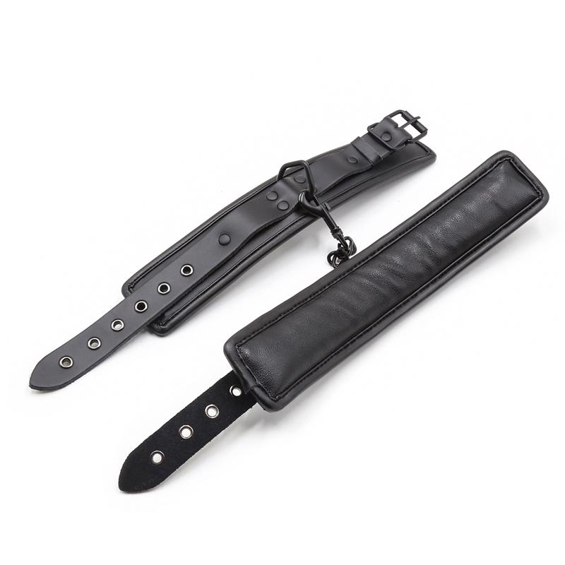 Ensemble Bdsm Bondage en Cuir Véritable Noir 3 pièces Contraintes Colliers Menottes de Cheville Menottes Pour Set de Bondage Sexuel Jouets Sexuels Pour Adultes