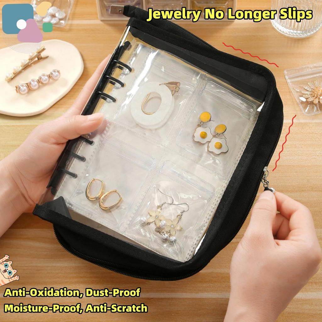 Travel Jewelry Organizer with PVC Bags Transparent Storage Book Pockets for Necklaces Earrings Rings and Bracelets