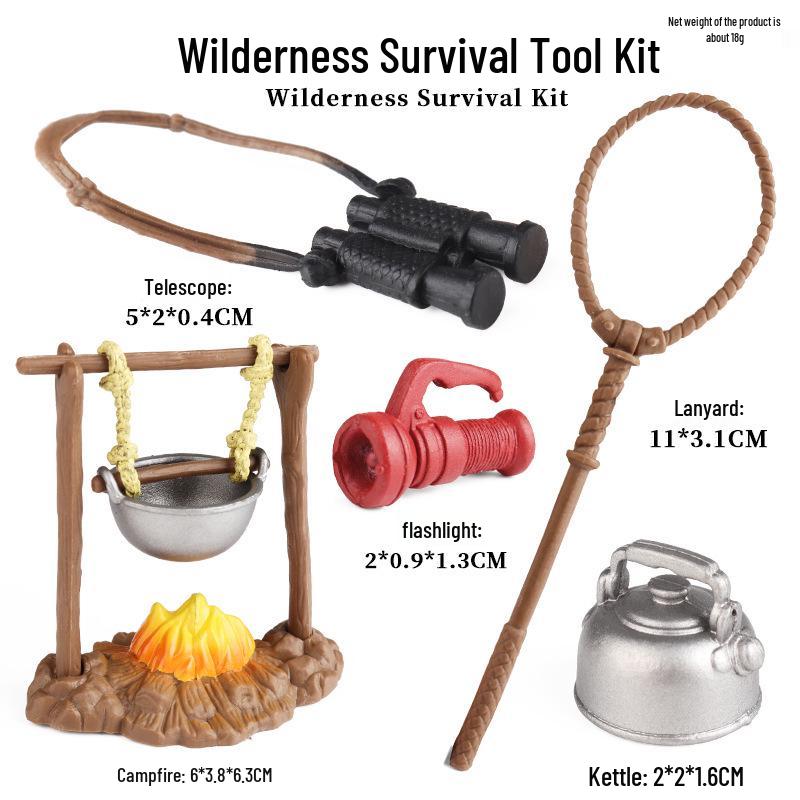 Children s Cognitive Primitive Man Wilderness Model Toy: Ancient Ape Campfire with Telescope & Kettle