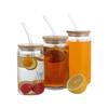 1PC - Bamboo Lid Glass Water Cup, Circular Straw Cup, Cola Cup, Transparent Cold Drink Mason Cup
