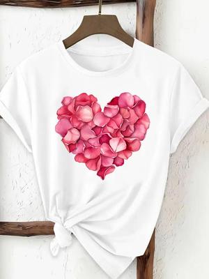 (Asian Size) Women Clothing T Shirt Woman Print Tee Top Fashion Love Trend Cute Flower Female Short Sleeve Graphic T-shirts