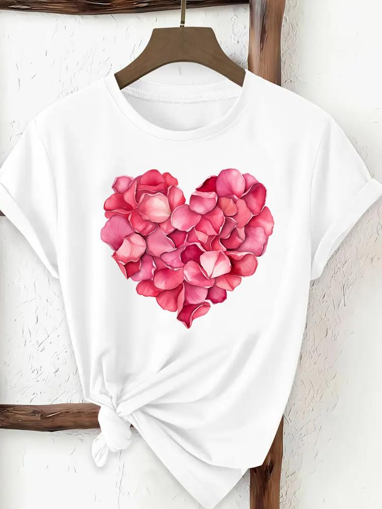 (Asiatische Größe) Damenbekleidung T-Shirt Aquarellblume niedlich Damen-Print T-Shirt Top Mode Damen Kurzarm Grafik T-Shirts