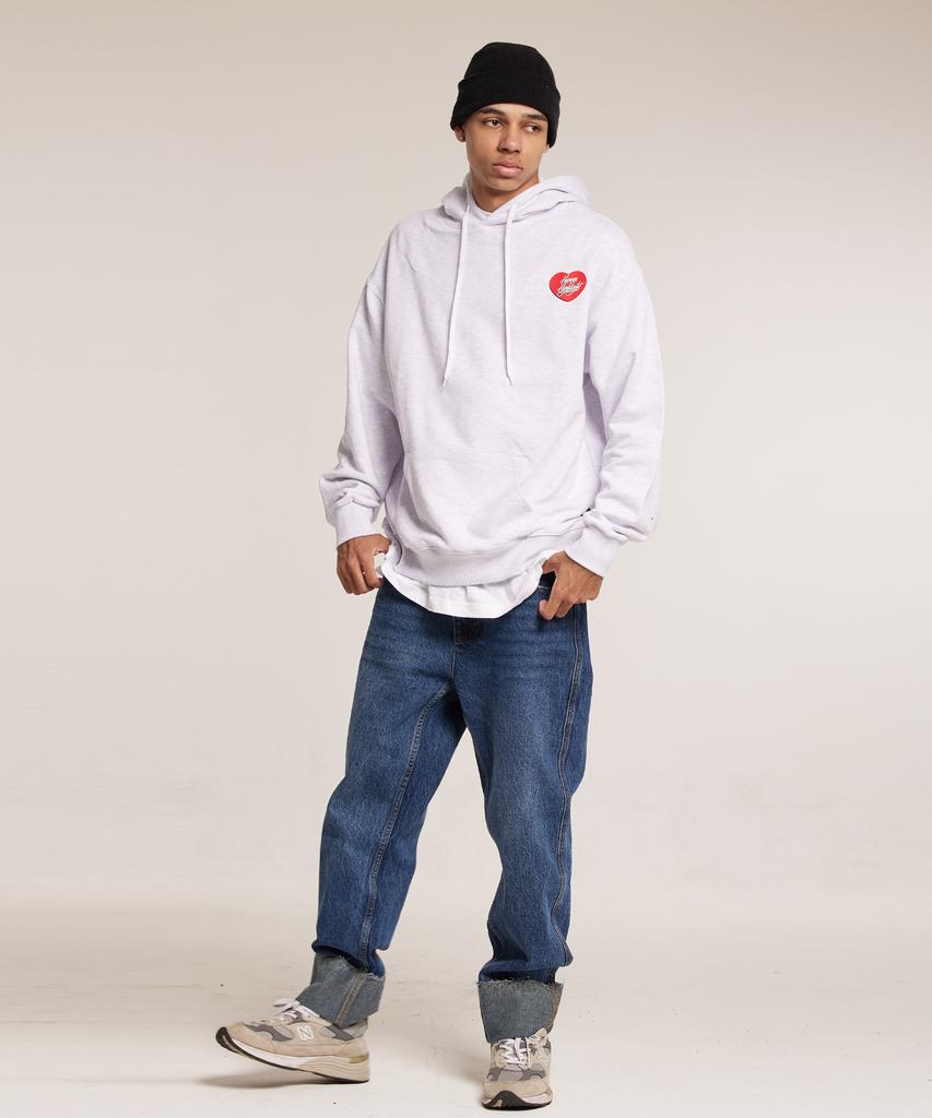 Human Highlight Small Heart Hoodie Light Gray Red