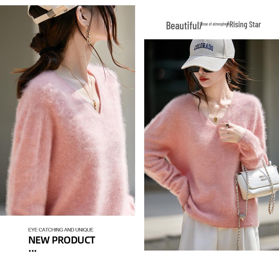 Autumn/Winter 2025 Cashmere Wool Knit V-Neck Women's Sweater