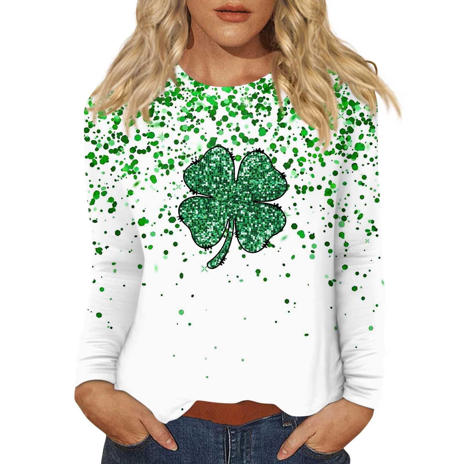 

Жіночі повсякденні кежуали з довгим рукавом St. Топ з круглим вирізом і принтом до Дня Святого Патрика M