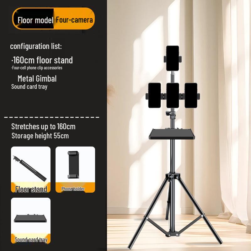 2025 Multi-Angle Phone Livestream Stand with Sound Card Tray & Tripod Support