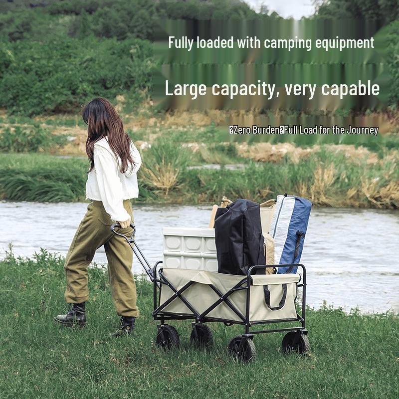 Folding Outdoor Camping Cart with Off-road Wheels and Tabletop