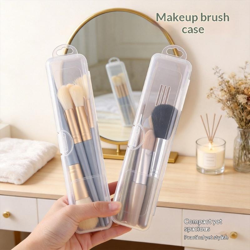 3Pcs Transparent Makeup Brush Organizer Casetravel Cosmetic Brush Storage Box Dustproof Snap-Close Holder With Hanging Loop