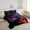 Black Dragon Queen Magic Animal Bedding Set, Magical World Neon Purple Lightning Fire Flames Bed Set Kids 3D Duvet Cover Set