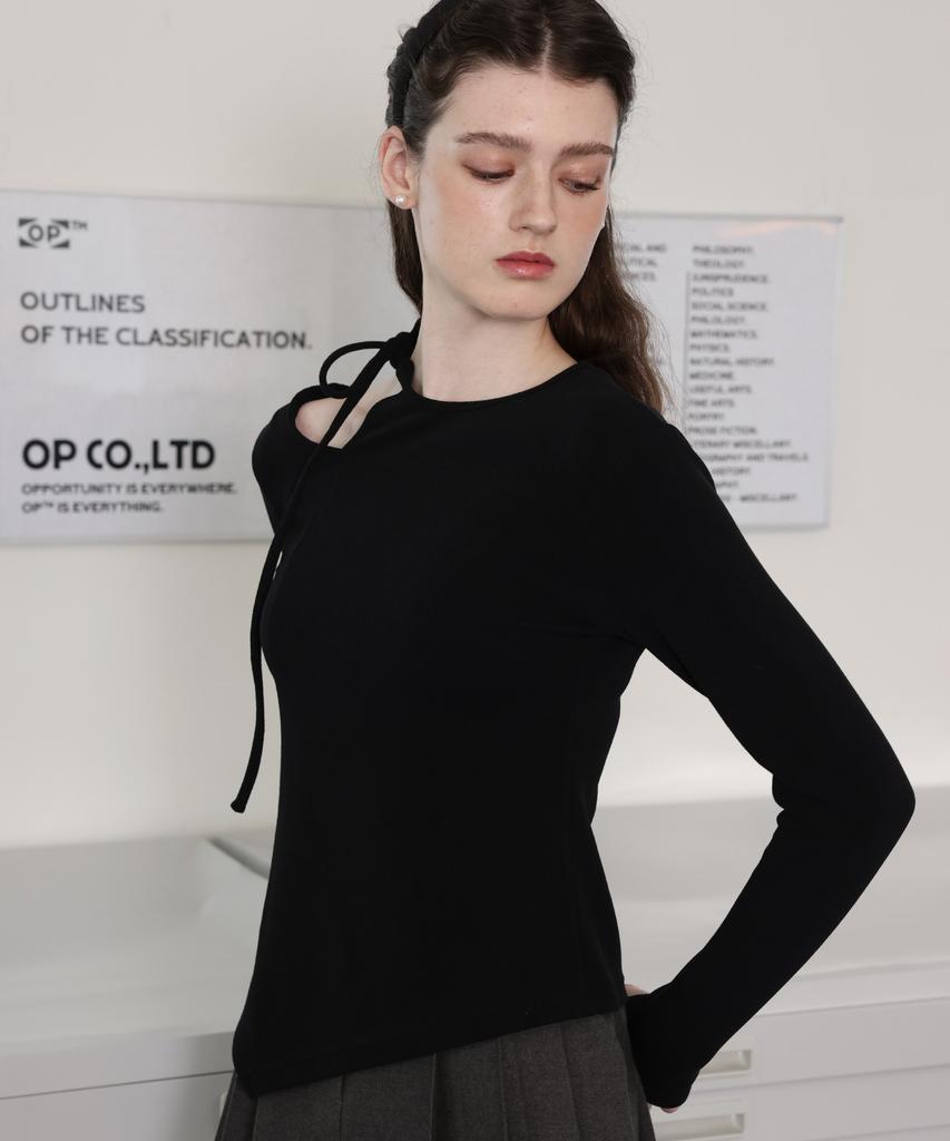 Leobeucham [Celina Cut-Out Ribbon Knit Top_Black] Celina Cut-Out Ribbon Knit Top_Black