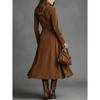 Autumn Elegant Vintage Suede Zipper Waist Cinched Tie A-line Long Skirt