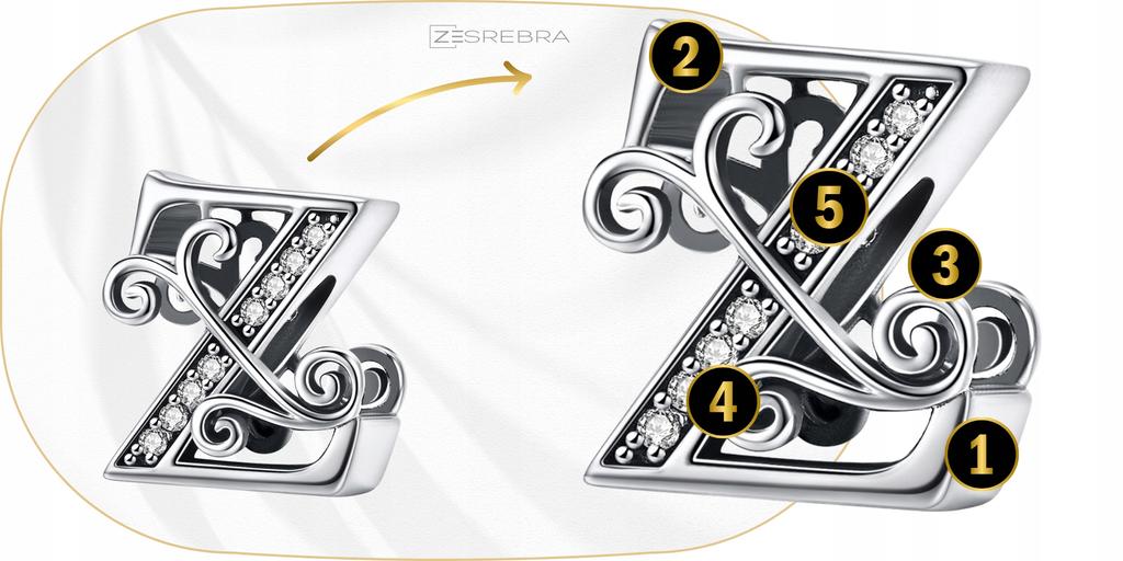 Charms Letter Z 925 Pendant Bead S925 Zircons Twigs Letter
