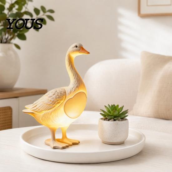 Cute Animal Resin Figurine Creative Goose Night Light, Duck Table Lamp with Warm LED Glow, Funny Matte Finish Decor for Bedroom Bedside,