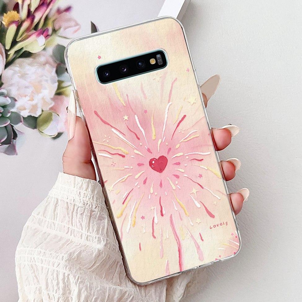 For Samsung S10 Plus Case SM-G975F Cute Kawaii Fashion Flowers Luxury Cool Painted Soft Cover For Samsung Galaxy S10+ Phone Case