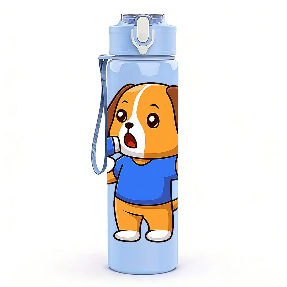 1PC Blue Puppy Dog Cartoon 750ml Color Plastic Sports Water Bottle Leakproof Flip Straw Lid Suitable for Sports Office Home Use