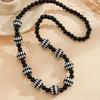 European and American Retro Black and White Checkerboard Contrasting Color Design Beaded Long Necklace Simple