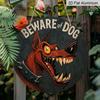 2D Flat Retro Dangerous Dog Warning Sign-durable Metal Warning Board, Decorated with Fierce Red Dog and Iron Chain Pattern-20x20 Cm/7.8 Inches