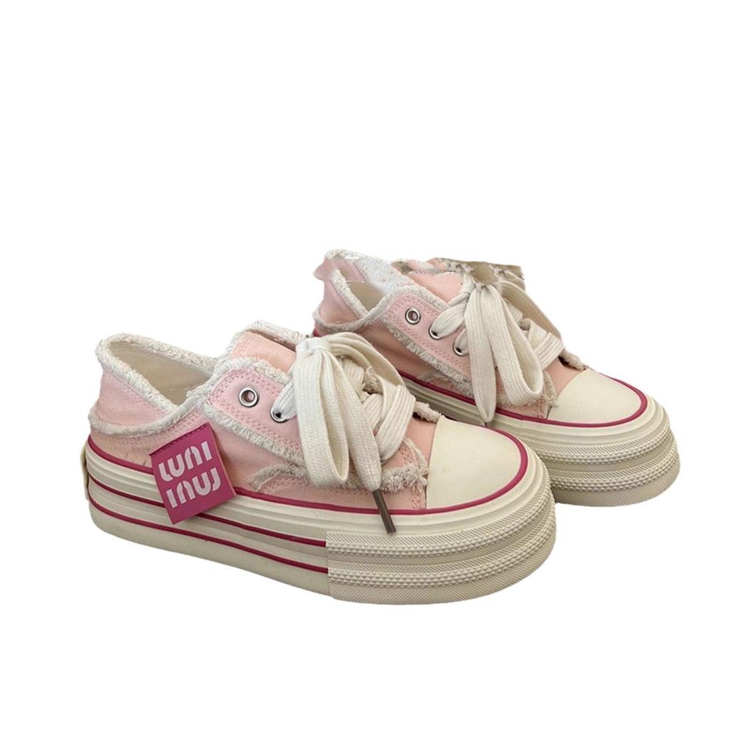 Two Wear Thick-soled Heel Can Step On Rough-edged Flowing Sail Cloth Shoes, Spring and Autumn Student Canvas Shoes, Women