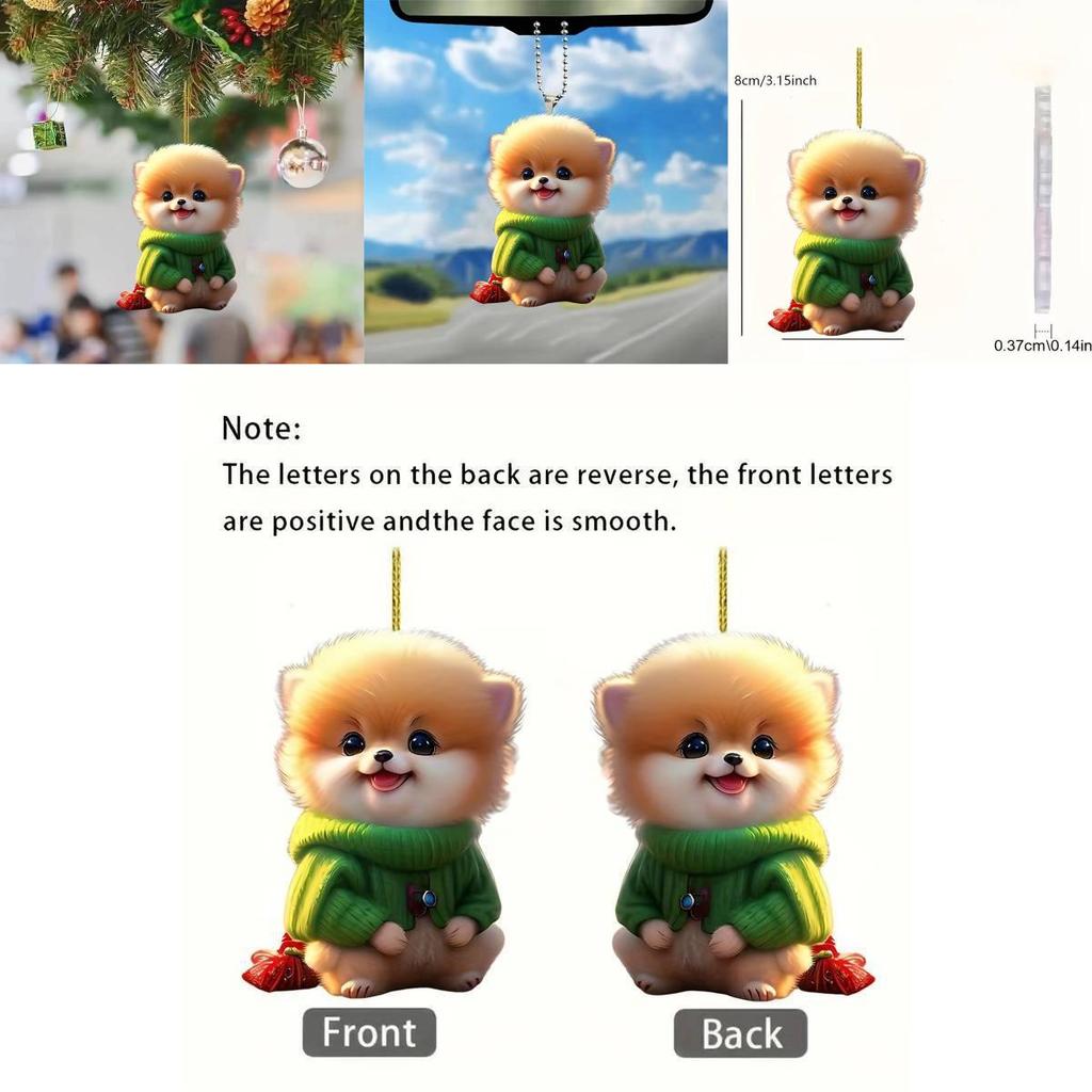 Adorable Plush Dog Acrylic Car Rearview Mirror Hanging Decoration Charm Gift