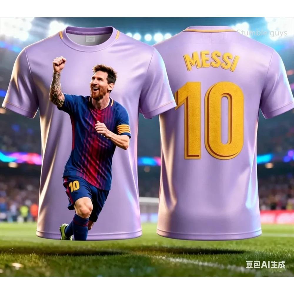 Sommer Messi Print Stickerei Kinderkleidungsset Fußballtrikot T-Shirt. Locker und bequem Geeignet für den täglichen Gebrauch