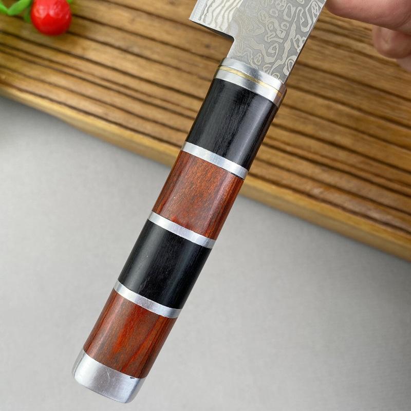 Laser Damascus Kitchen Knives Chef Slicing Meat Fruit Tomato Steak Knife Wood Handle Butcher Boning Knife Barbecue Cleaver Meat
