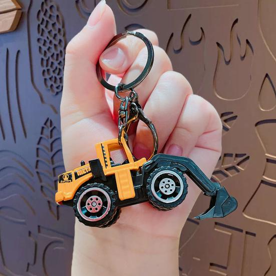 Mini Engineering Cars Charm Keychain Pull Back Cartoon Toy Car Keychain Pendant Anti-Detachable Hook Decompression Tool