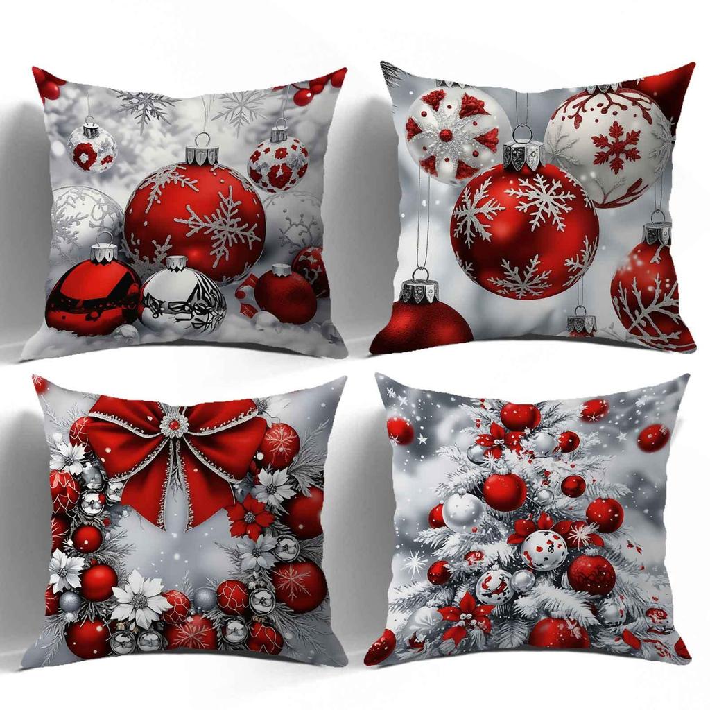 4 Naviñas Cushion Covers - Pillow Covers With Red And White Polka Dot, Snowflakes, Garlands And Trees Pr