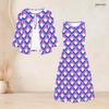 Women Plus Size Abstract Printed Two Piece Dress Set Three Quarter Sleeve Cardigan Sleeveless Long Dress