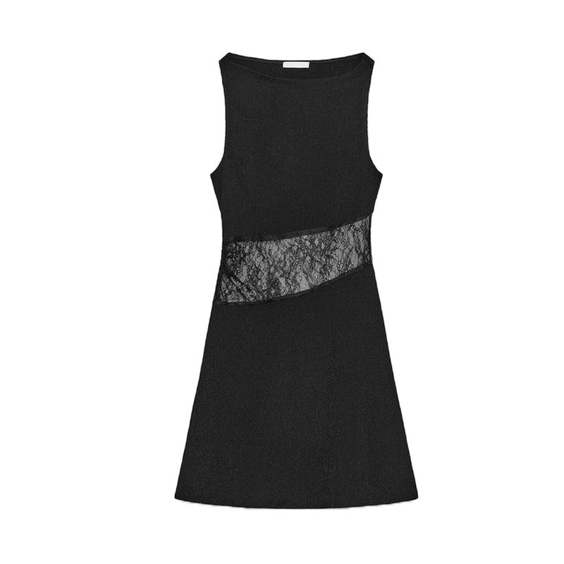 

Summer New Product Women s Clothes Hepburn Style off-Neck Sleeveless Lace Patchwork Short Midi Skirt Dress 3644804 Black L
