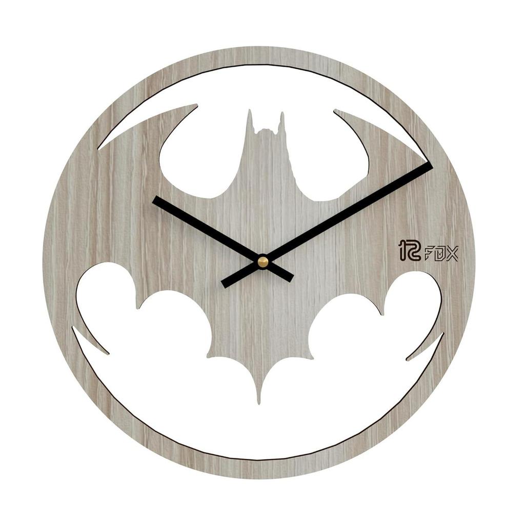 Batman Design 12 Inch Handcrafted Stylish Elegant Analog Wooden Wall Clock for Living Room Hall Bedroom Office Gifting White Beech Wood