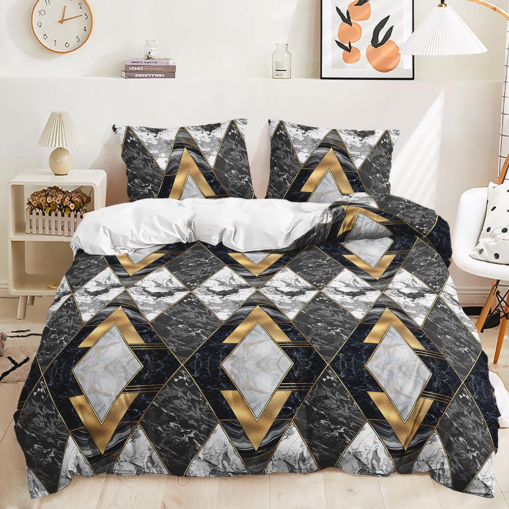 

Комплект из трех предметов 3D пододеяльник в скандинавском стиле с геометрией линий, комплект двуспального постельного белья 135 * 200 (two-piece set) 90g