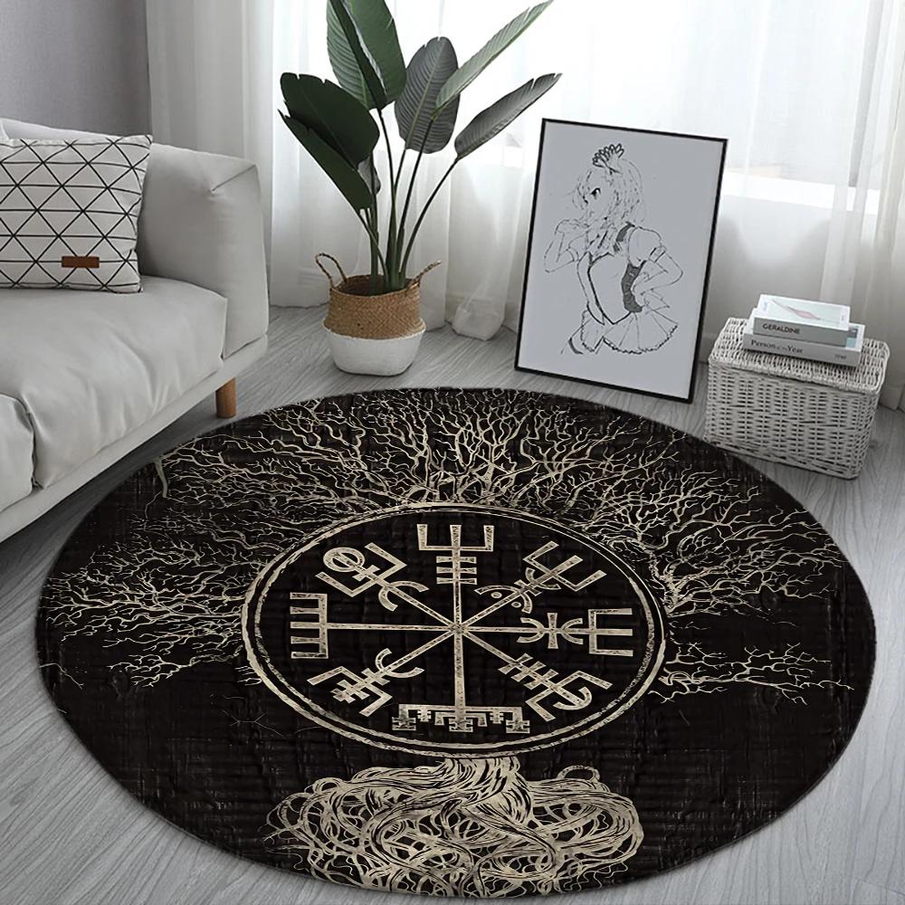World Tree Round Rug Area Rug Viking Norse Mythology Print Round Carpet Living Room Bedroom Floor Mat Playroom Soft Round Carpet