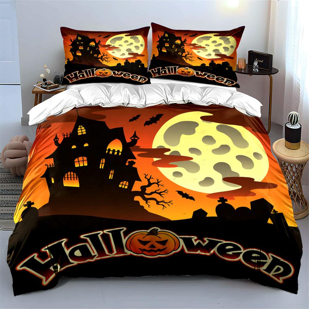 Moon, haunted house, bats. Bedding sets Duvet cover sets Duvet covers Pillowcases(1*Duvet Cover 2*Pillowcases without duvet insert)