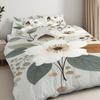 Pillowcase Quilt Cover 3-Piece Bedding Simple White Flower Green Leaf Brown Branch Pattern,Washable,Durable