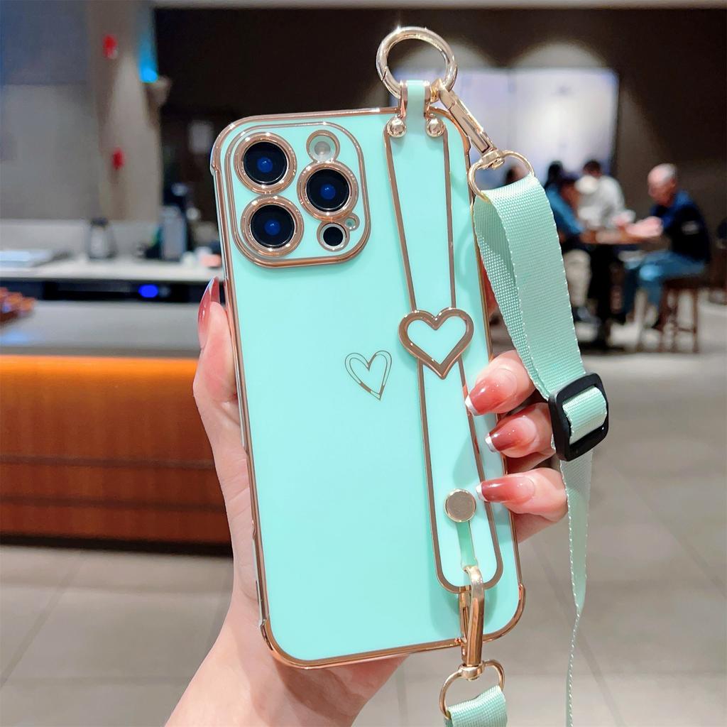 Für IPhone 16E Beschichtete Liebe Armband Ständer Handyhülle für Apple 15 ProMax Band 14 Schutzhülle