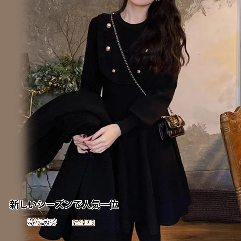 PHOLEEY Knit Long Midi Cute and Mature Women's Dress, Sleeve, Length, Autumn/Winter,