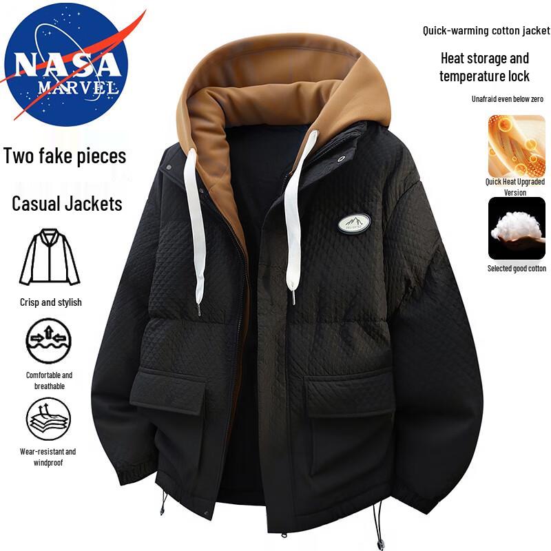 NASA MARVEL Men's Faux Two-Piece Hooded Padded Jacket