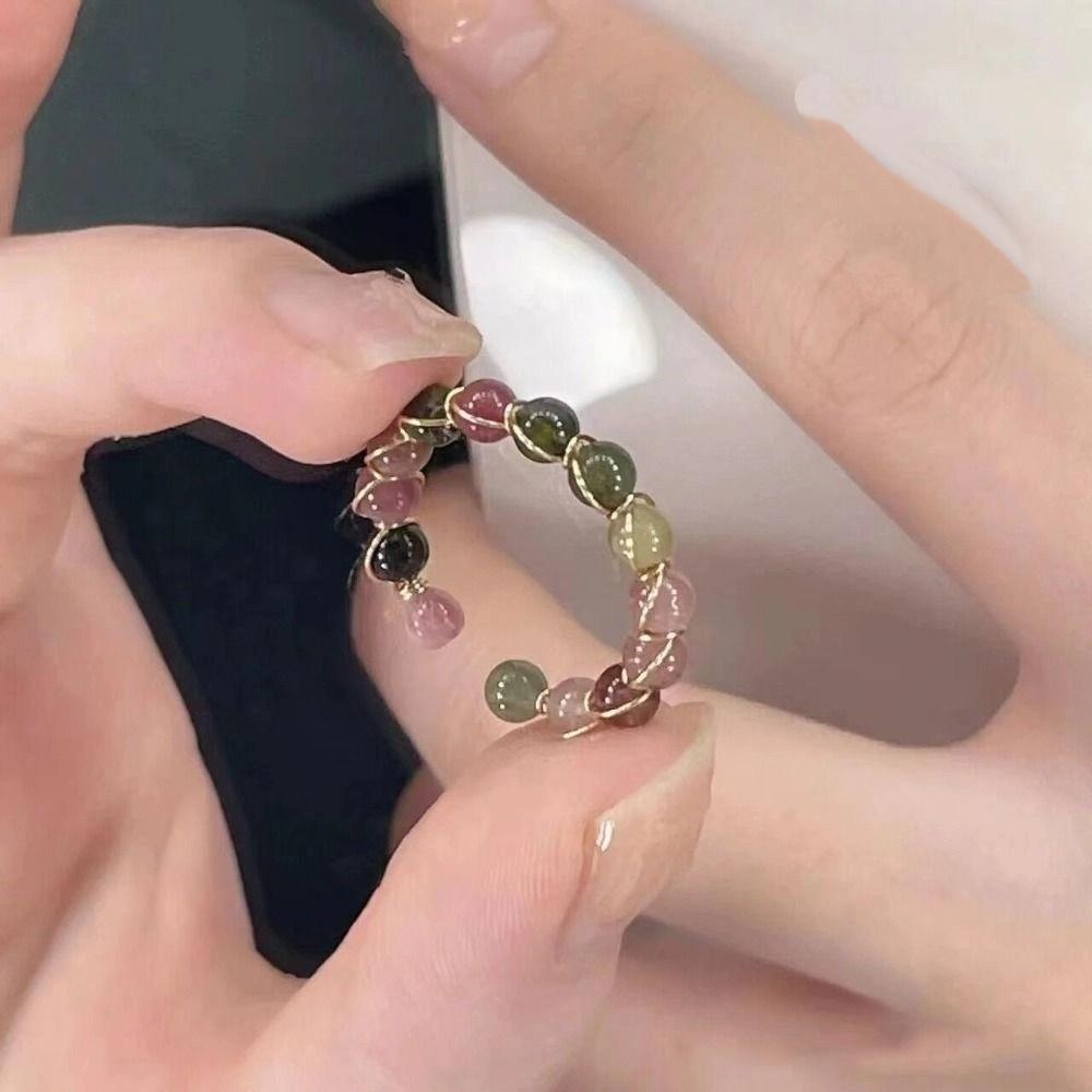 3PCS Finger Jewelry Colorful Beads Ring Light Luxury Opening Ring Trendy Round Bead Ring  Girl