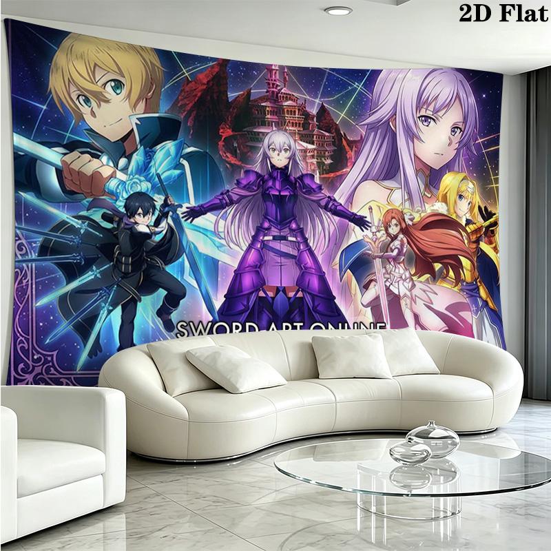 Sword Art Online Wall Tapestry Aesthetic Wall Hanging Printed Fabric Blanket Decorative Tapestries for Bedroom Living Room Home Decor