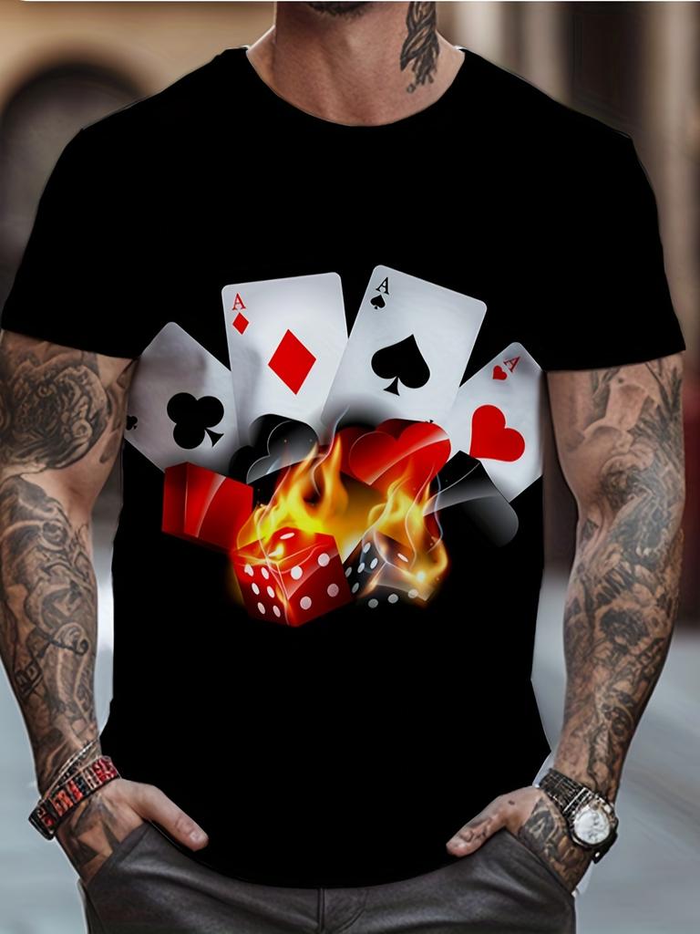 Poker Elements 3D Digital Pattern Print Men's Graphic T-shirt Causal Comfy Tees Short Sleeve Pullover Tops Men's Summer Clothing